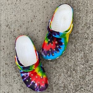 Rainbow tie-dye crocs